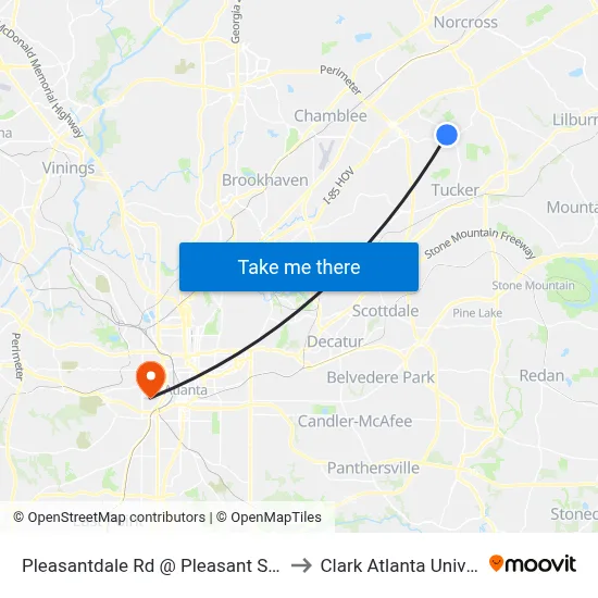 Pleasantdale Rd @ Pleasant Shade Dr to Clark Atlanta University map