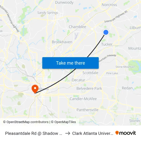 Pleasantdale Rd @ Shadow Walk to Clark Atlanta University map
