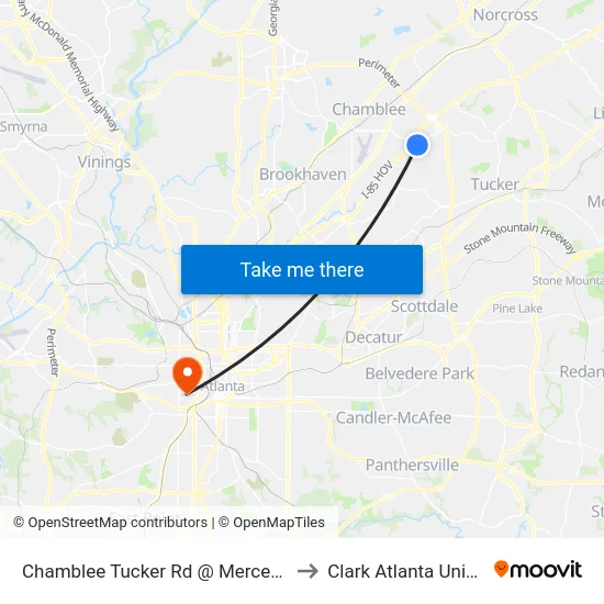 Chamblee Tucker Rd @ Mercer Universi to Clark Atlanta University map