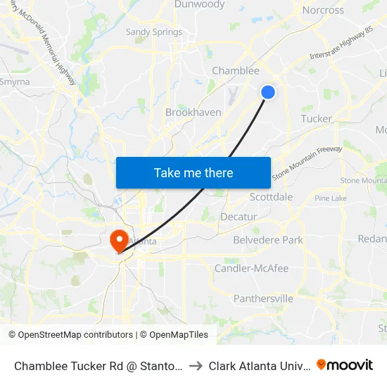 Chamblee Tucker Rd @ Stantondale Dr to Clark Atlanta University map