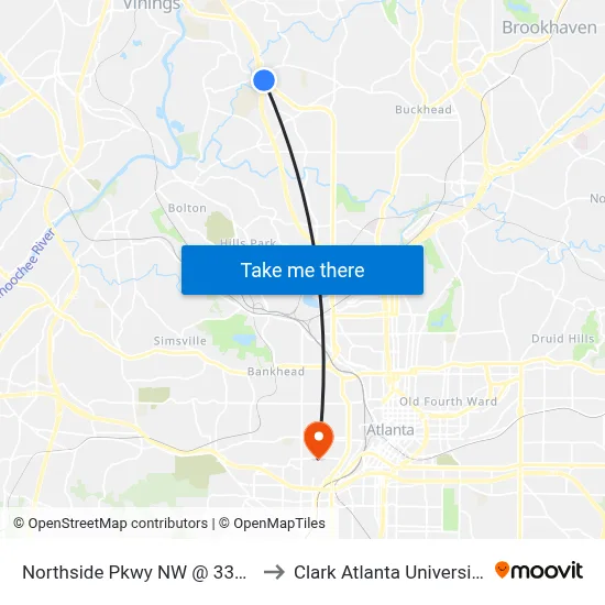Northside Pkwy NW @ 3330 to Clark Atlanta University map