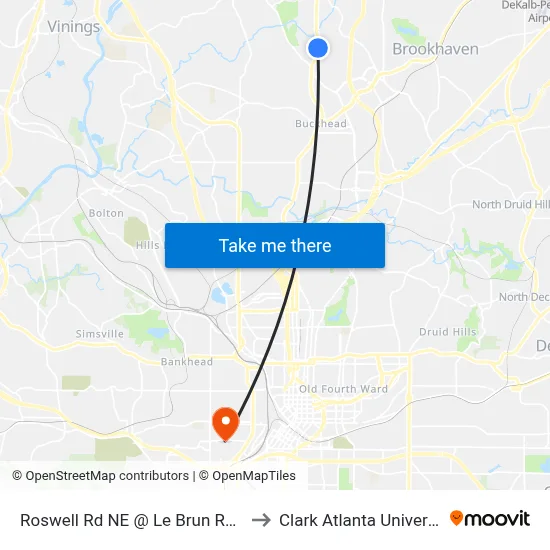 Roswell Rd NE @ Le Brun Rd NE to Clark Atlanta University map