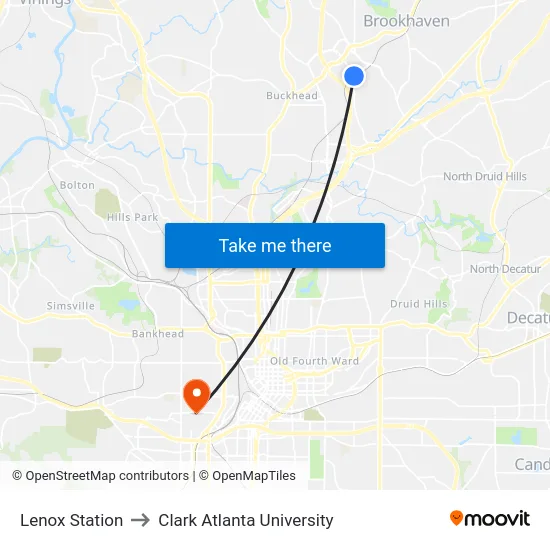 Lenox Station to Clark Atlanta University map