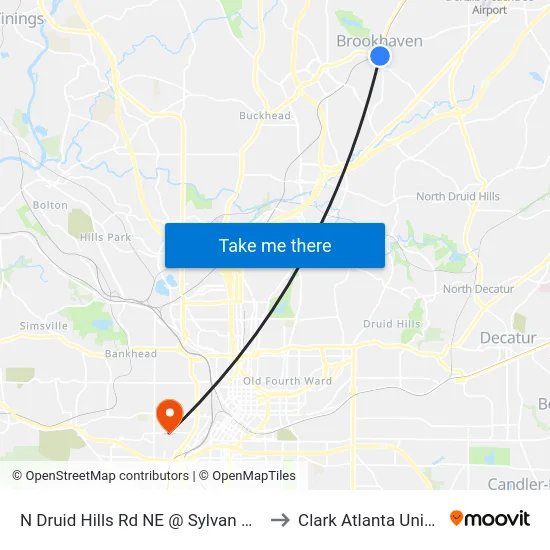 N Druid Hills Rd NE @ Sylvan Cir NE (N) to Clark Atlanta University map