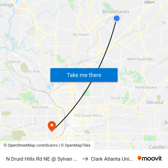 N Druid Hills Rd NE @ Sylvan Cir NE (S) to Clark Atlanta University map