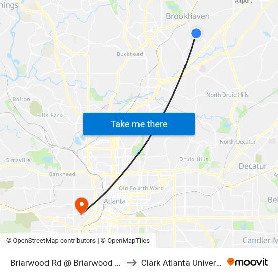 Briarwood Rd @ Briarwood Hills to Clark Atlanta University map