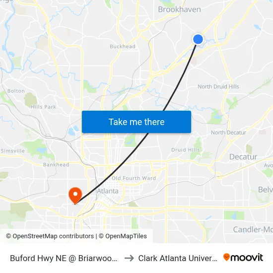 Buford Hwy NE @ Briarwood Rd to Clark Atlanta University map