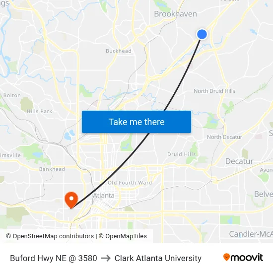Buford Hwy NE @ 3580 to Clark Atlanta University map