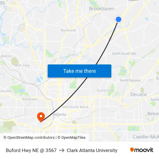 Buford Hwy NE @ 3567 to Clark Atlanta University map
