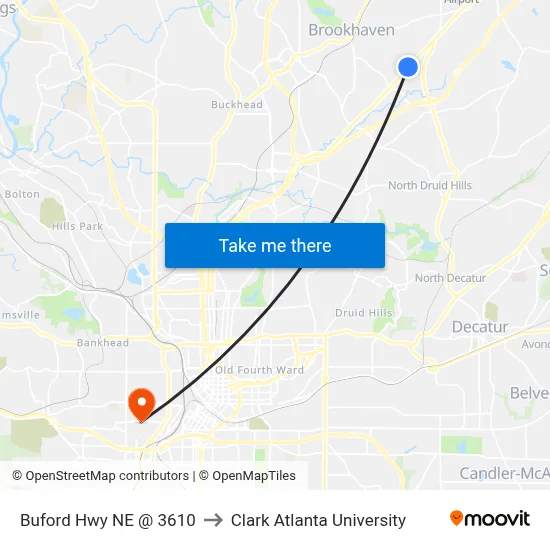 Buford Hwy NE @ 3610 to Clark Atlanta University map
