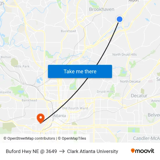 Buford Hwy NE @ 3649 to Clark Atlanta University map
