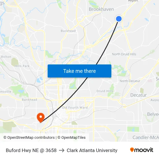 Buford Hwy NE @ 3658 to Clark Atlanta University map