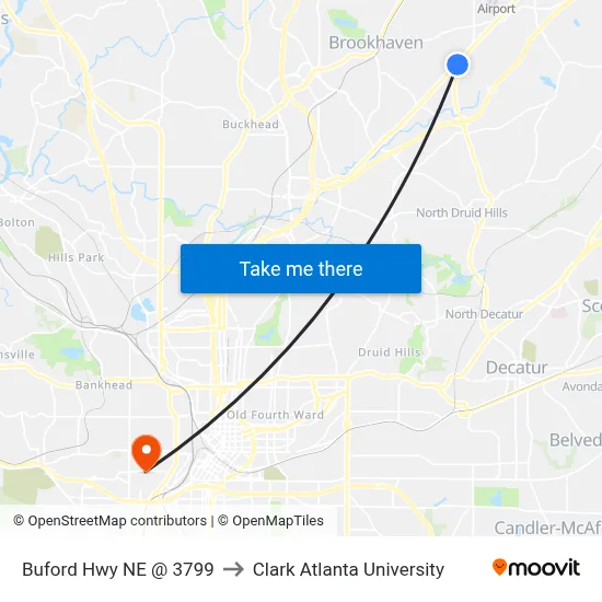 Buford Hwy NE @ 3799 to Clark Atlanta University map