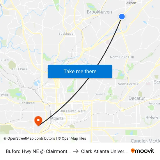 Buford Hwy NE @ Clairmont Ter to Clark Atlanta University map