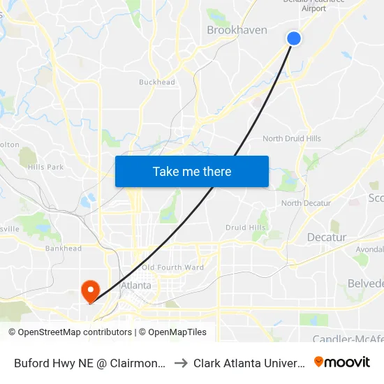 Buford Hwy NE @ Clairmont Rd to Clark Atlanta University map