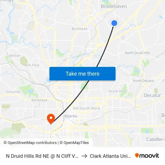 N Druid Hills Rd NE @ N Cliff Valley Way to Clark Atlanta University map