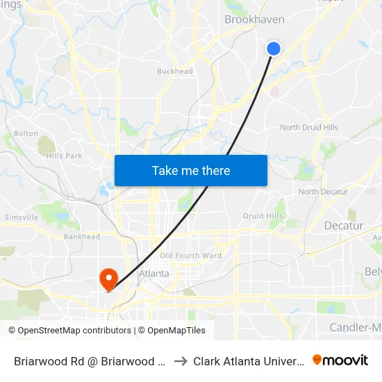 Briarwood Rd @ Briarwood Way to Clark Atlanta University map