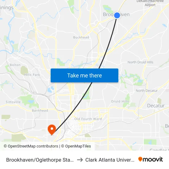 Brookhaven/Oglethorpe Station to Clark Atlanta University map