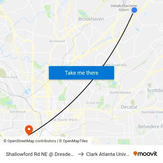 Shallowford Rd NE @ Dresden Dr NE to Clark Atlanta University map