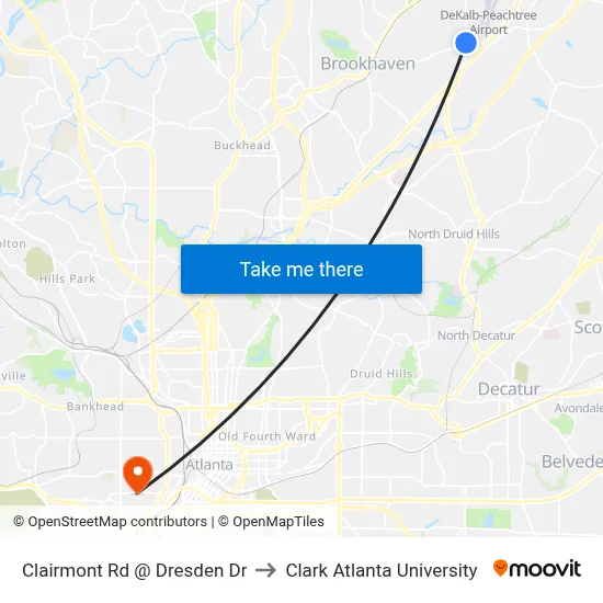 Clairmont Rd @ Dresden Dr to Clark Atlanta University map
