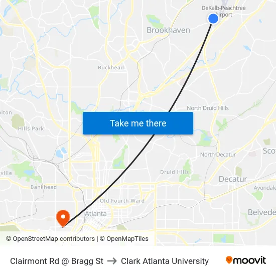 Clairmont Rd @ Bragg St to Clark Atlanta University map