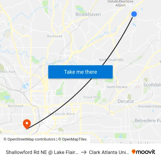 Shallowford Rd NE @ Lake Flair Cir NE (N) to Clark Atlanta University map