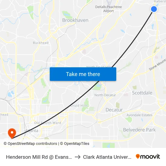 Henderson Mill Rd @ Evans Rd to Clark Atlanta University map