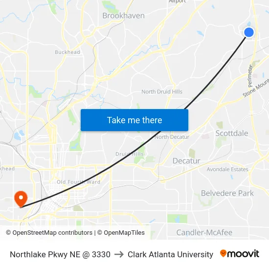 Northlake Pkwy NE @ 3330 to Clark Atlanta University map