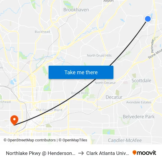 Northlake Pkwy @ Henderson Mill Rd to Clark Atlanta University map
