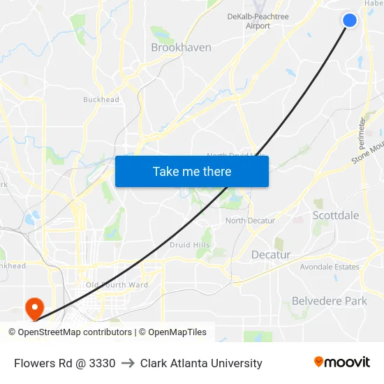 Flowers Rd @ 3330 to Clark Atlanta University map