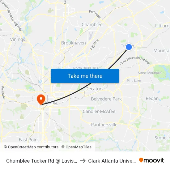 Chamblee Tucker Rd @ Lavista Rd to Clark Atlanta University map