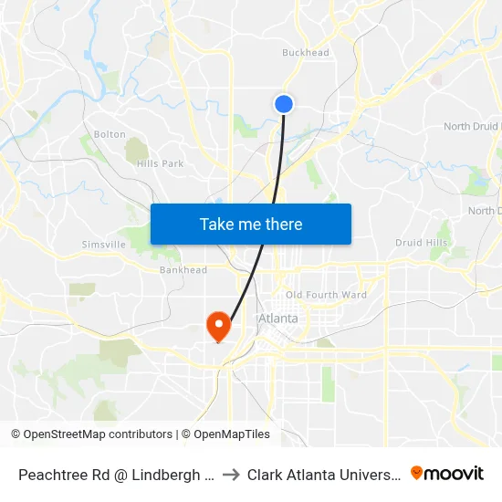 Peachtree Rd @ Lindbergh Dr to Clark Atlanta University map