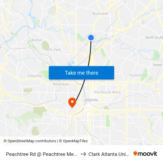 Peachtree Rd @ Peachtree Memorial Dr to Clark Atlanta University map