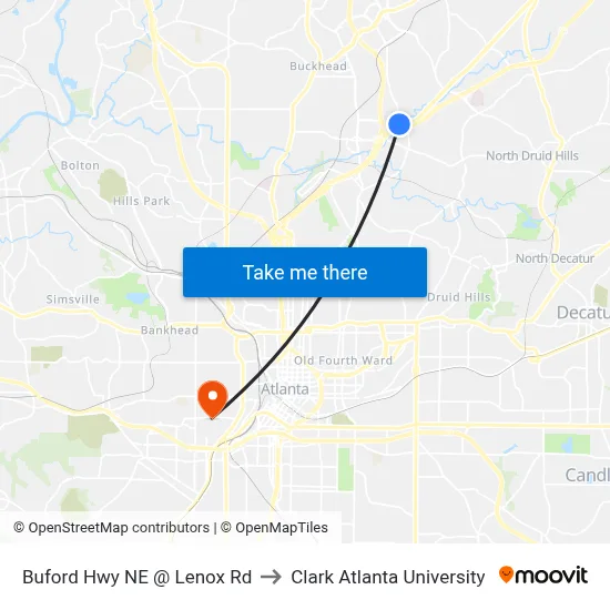 Buford Hwy NE @ Lenox Rd to Clark Atlanta University map
