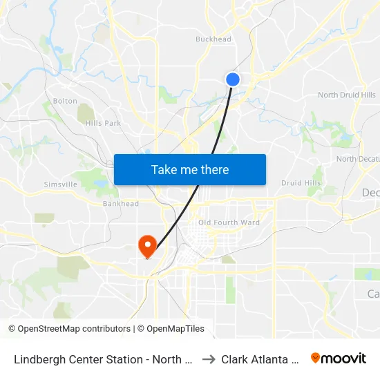 Lindbergh Center Station - North Loop/Morosgo Dr to Clark Atlanta University map