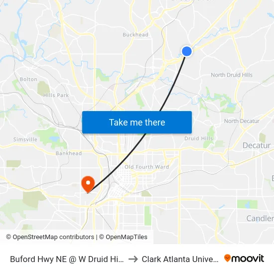 Buford Hwy NE @ W Druid Hills Dr to Clark Atlanta University map