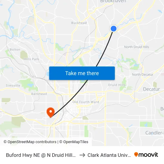 Buford Hwy NE @ N Druid Hills Rd NE to Clark Atlanta University map