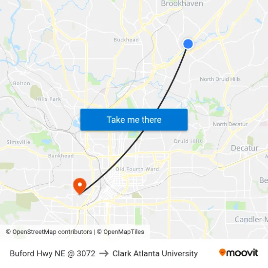 Buford Hwy NE @ 3072 to Clark Atlanta University map