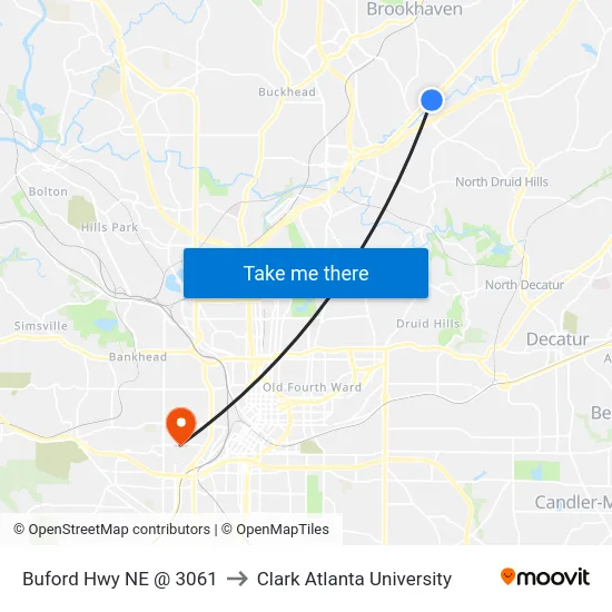 Buford Hwy NE @ 3061 to Clark Atlanta University map