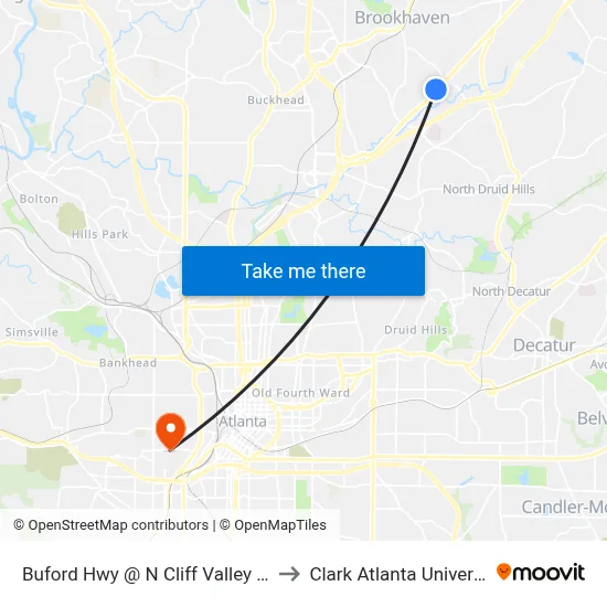 Buford Hwy @ N Cliff Valley Way to Clark Atlanta University map