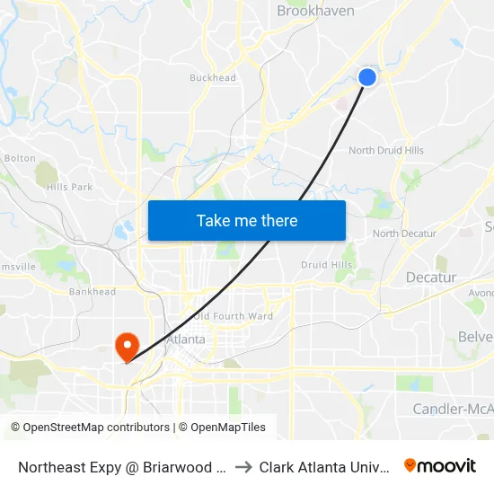 Northeast Expy @ Briarwood Rd NE to Clark Atlanta University map