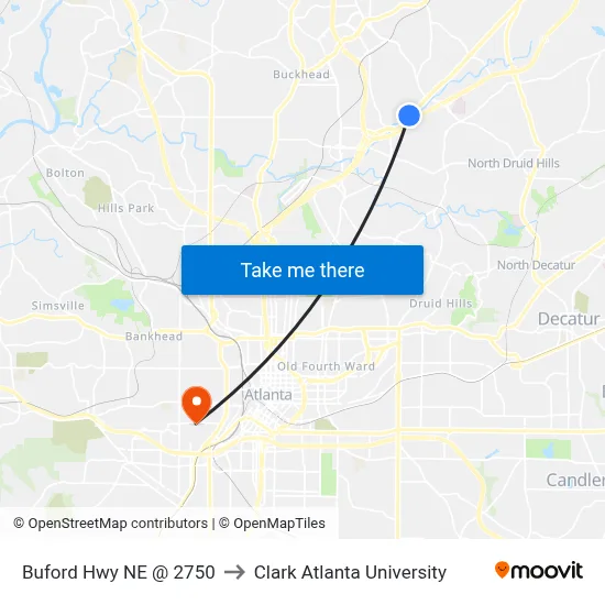 Buford Hwy NE @ 2750 to Clark Atlanta University map