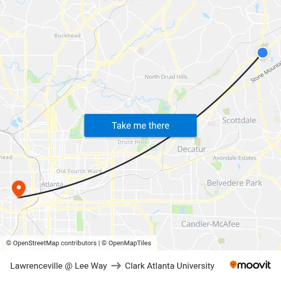 Lawrenceville @ Lee Way to Clark Atlanta University map