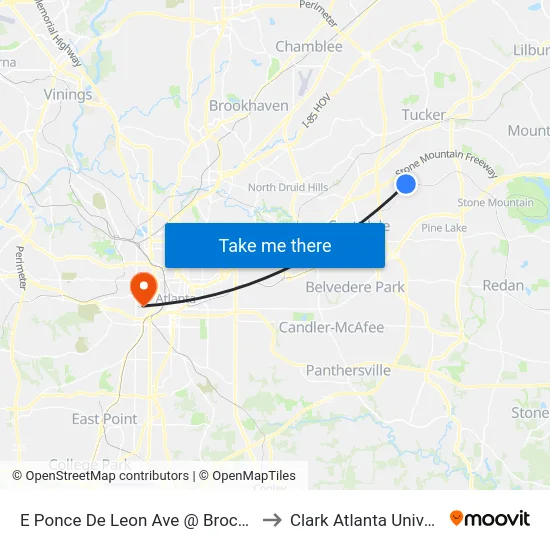 E Ponce De Leon Ave @ Brockett Rd to Clark Atlanta University map