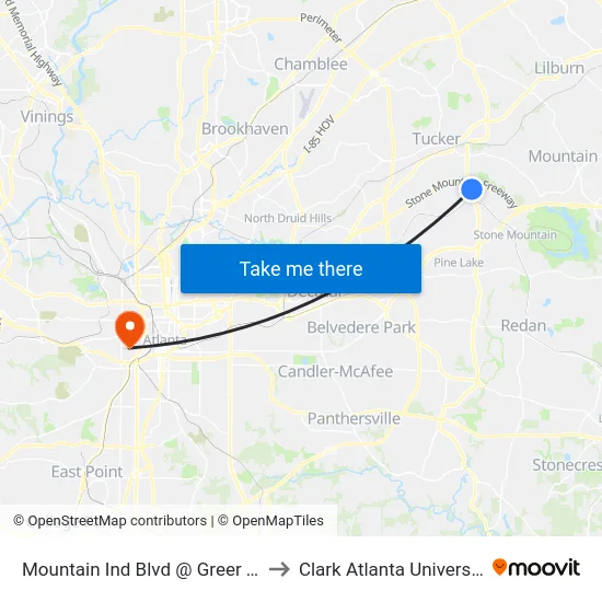 Mountain Ind Blvd @ Greer Cir to Clark Atlanta University map