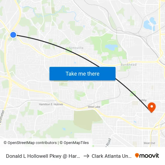 Donald L Hollowell Pkwy @ Harwell Rd NW to Clark Atlanta University map