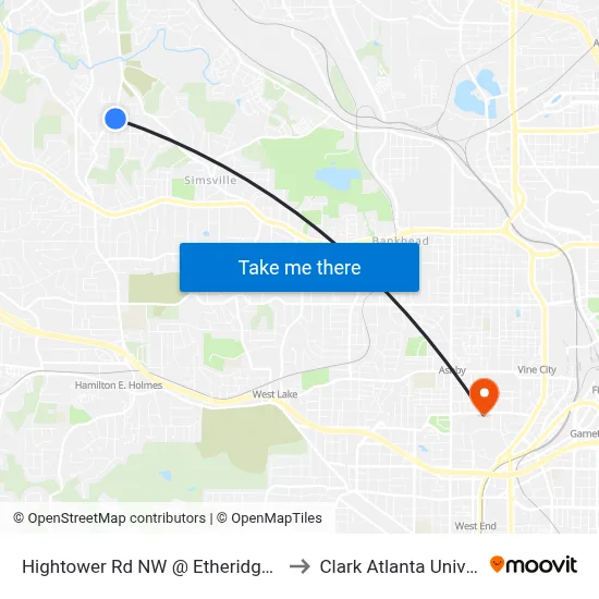 Hightower Rd NW @ Etheridge Dr NW to Clark Atlanta University map