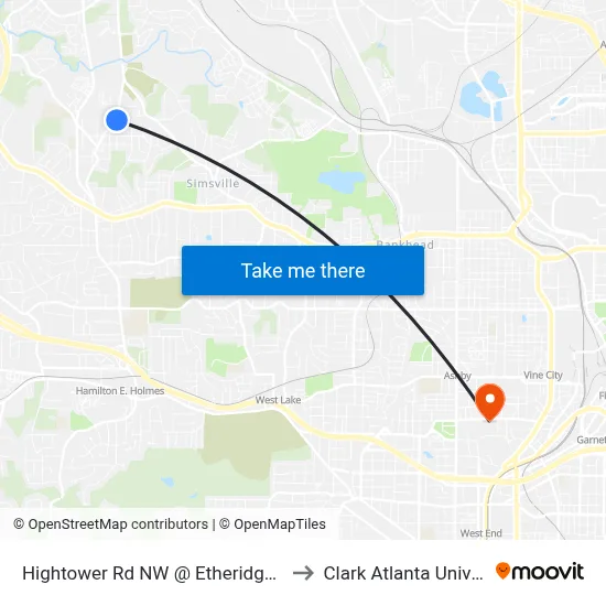 Hightower Rd NW @ Etheridge Dr NW to Clark Atlanta University map