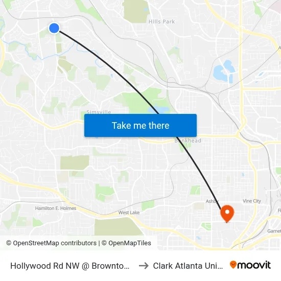 Hollywood Rd NW @ Browntown Rd NW to Clark Atlanta University map