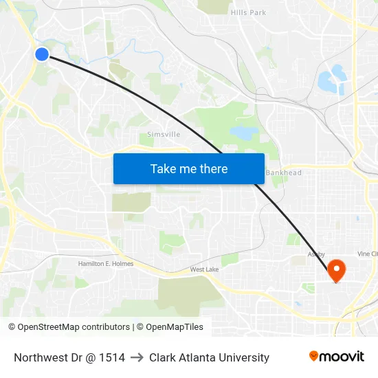 Northwest Dr @ 1514 to Clark Atlanta University map